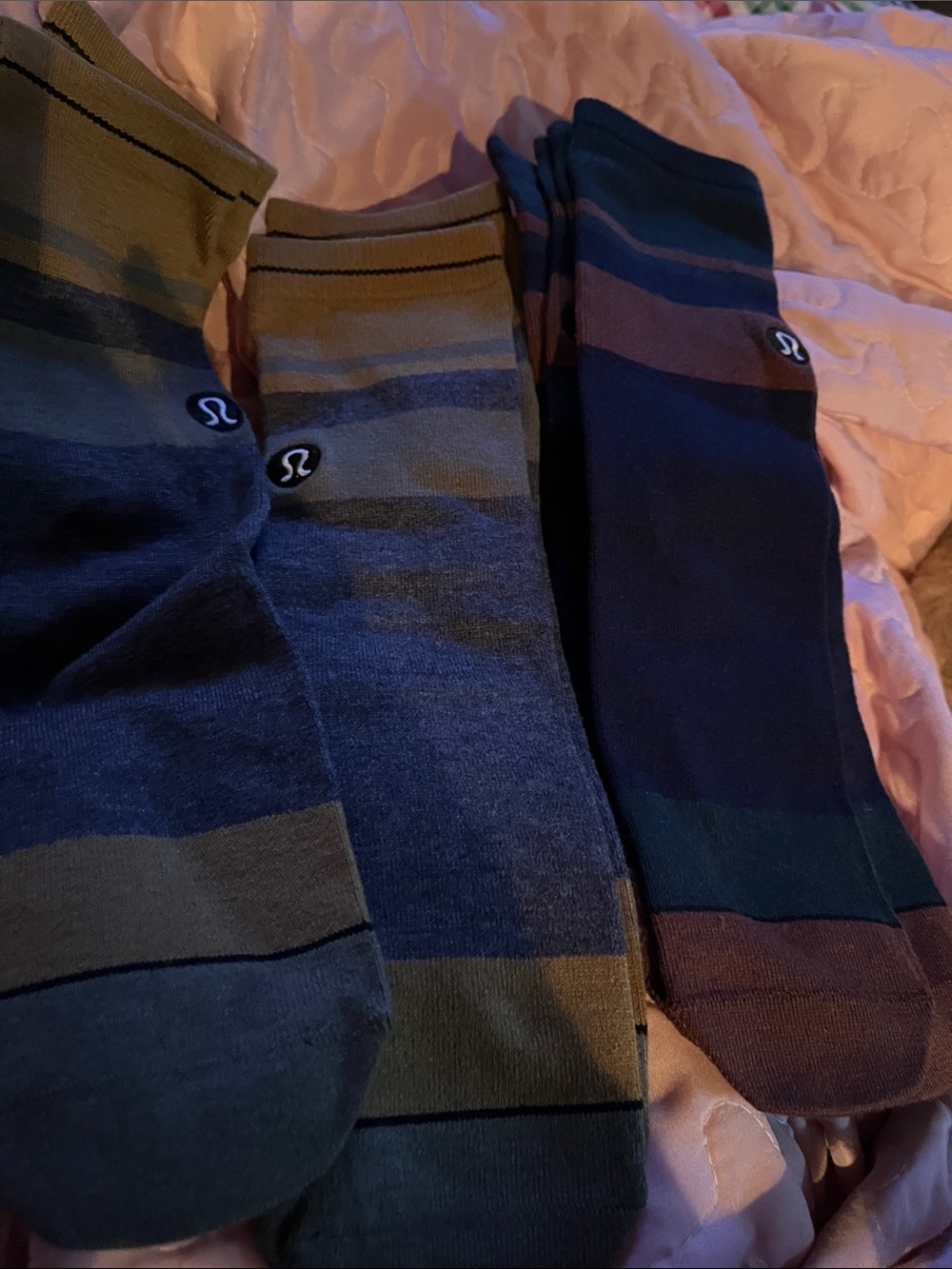 Lululemon Striped Crew Socks in Olive & Navy